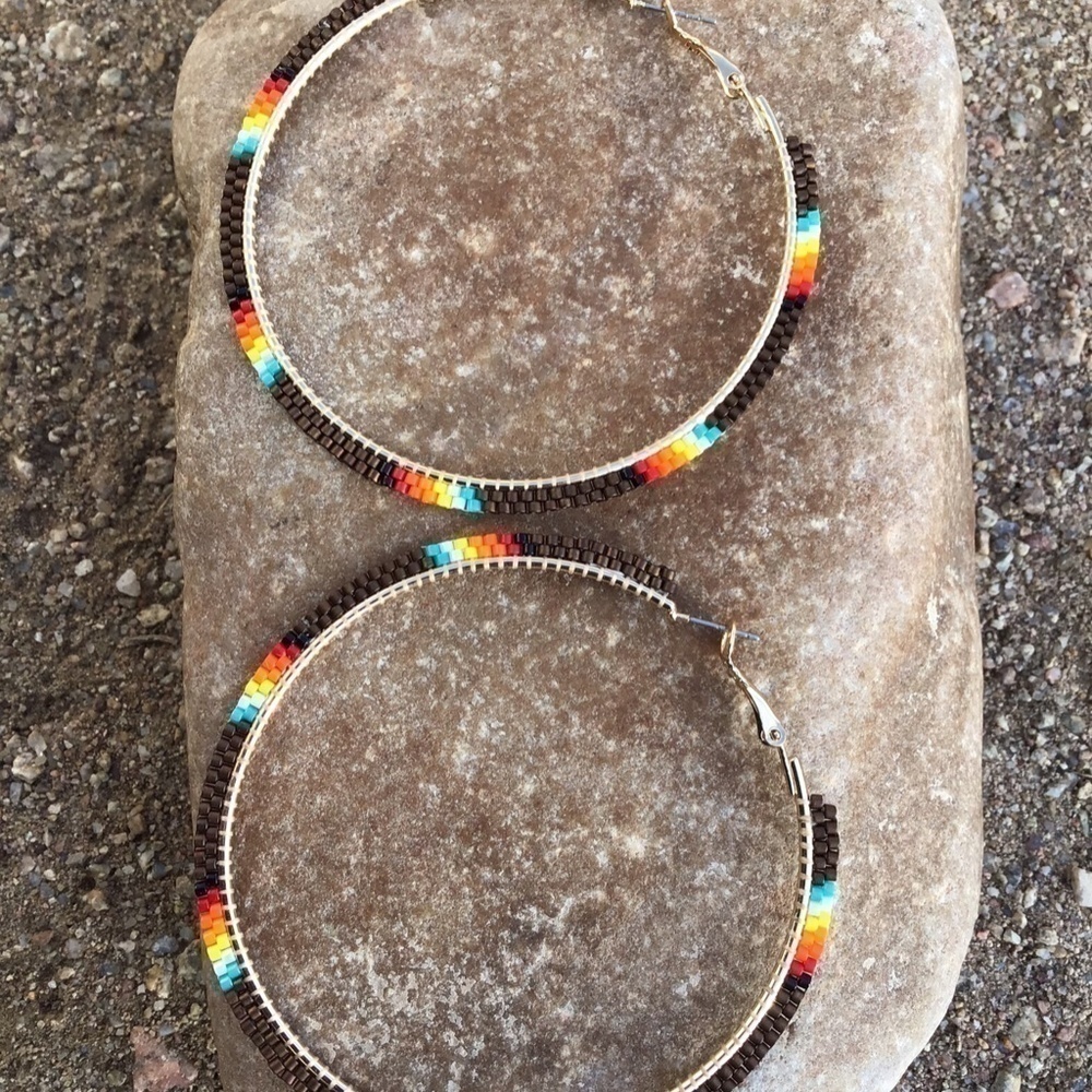 Chocolate Brown Beaded Hoops, New, Handmade by Me - Picture 5 of 6